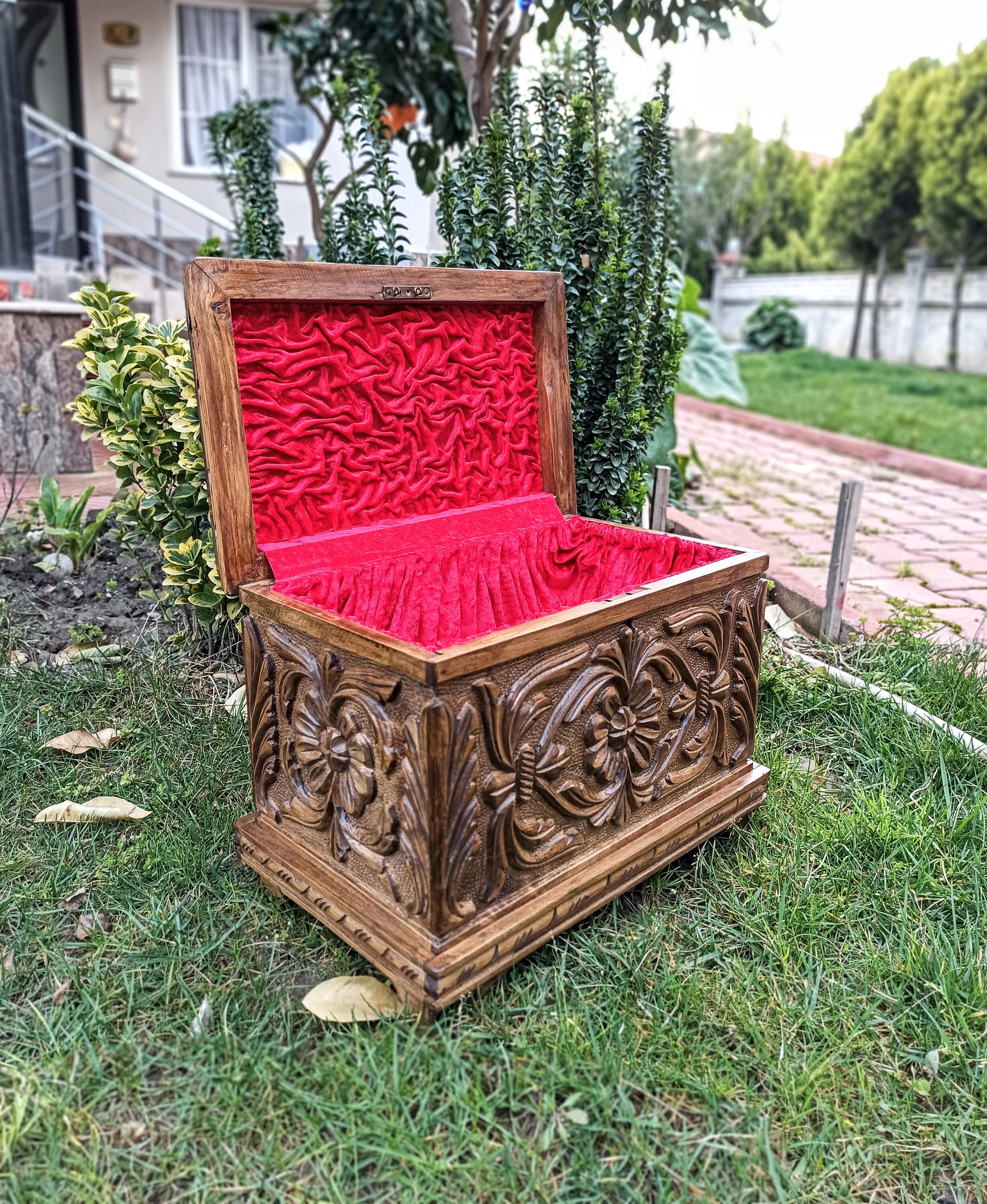 Ottoman Style Locking Hope Chest Large Wood Chest With Key Etsy