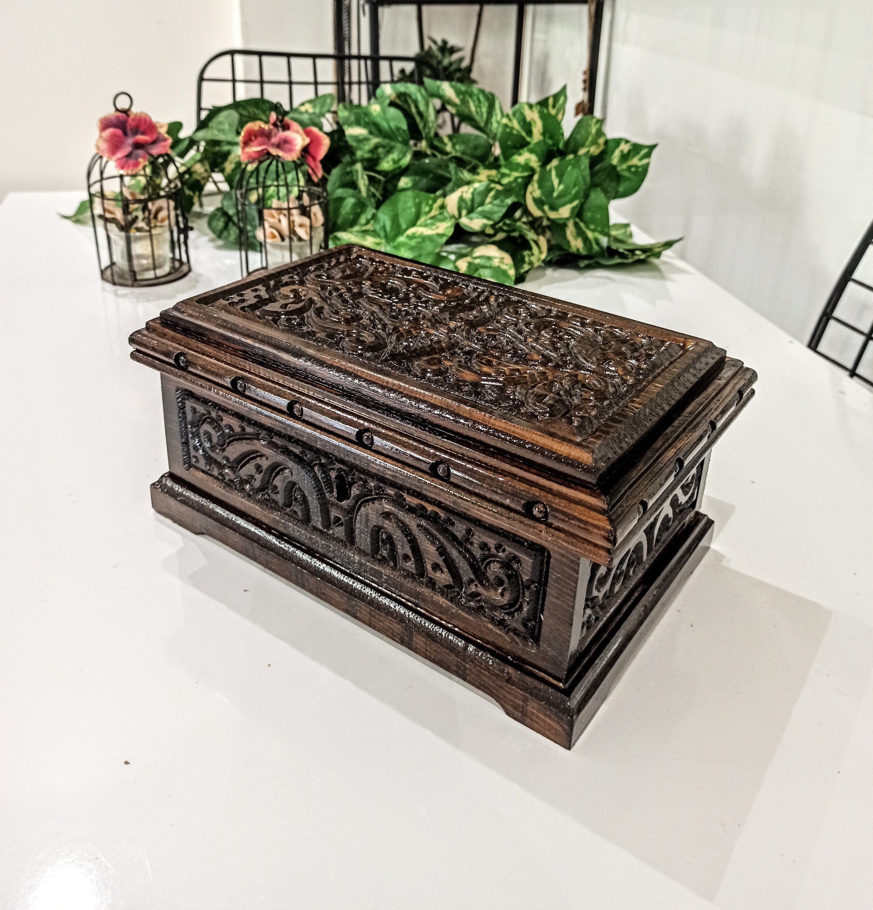 Wooden locking boxVintage chest with keyCarved wooden Etsy