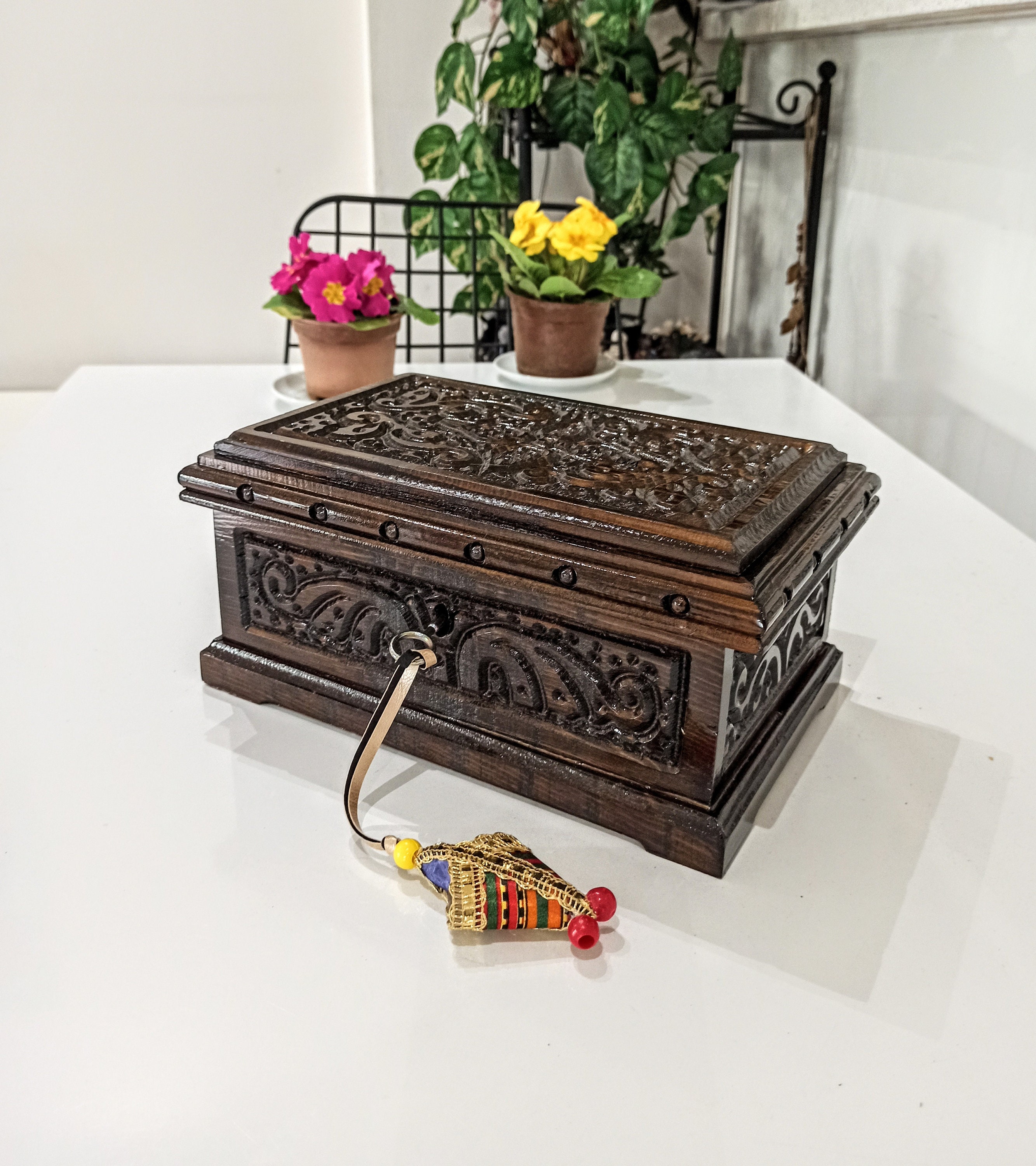 Wooden locking boxVintage chest with keyCarved wooden Etsy