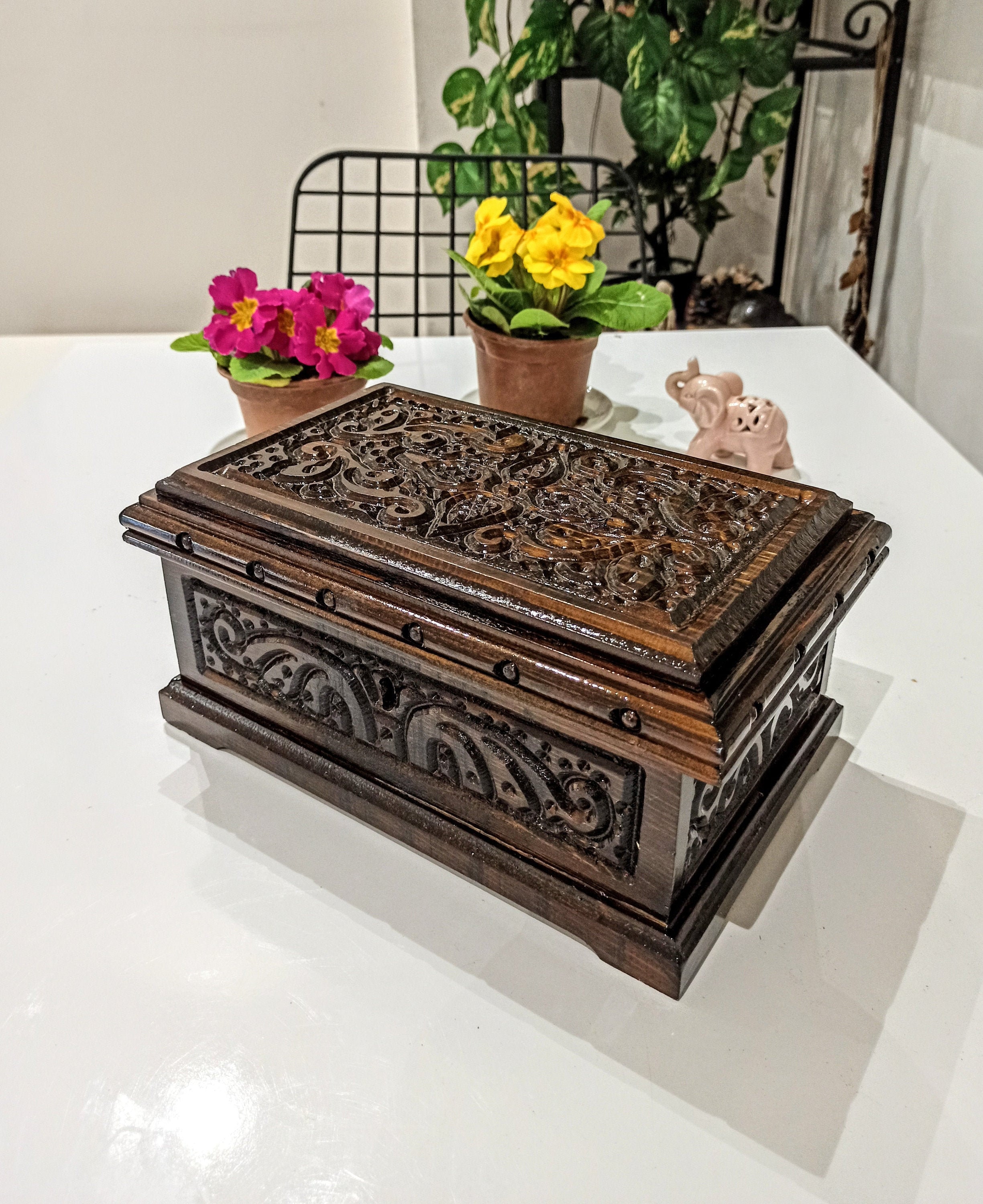 Wooden locking boxVintage chest with keyCarved wooden Etsy