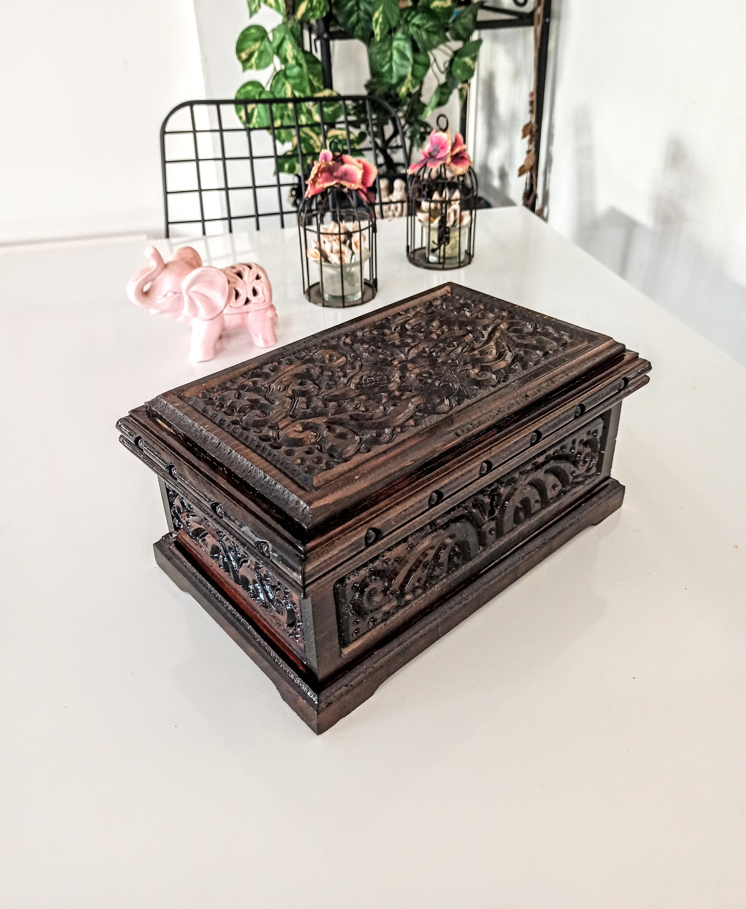 Wooden locking boxVintage chest with keyCarved wooden Etsy