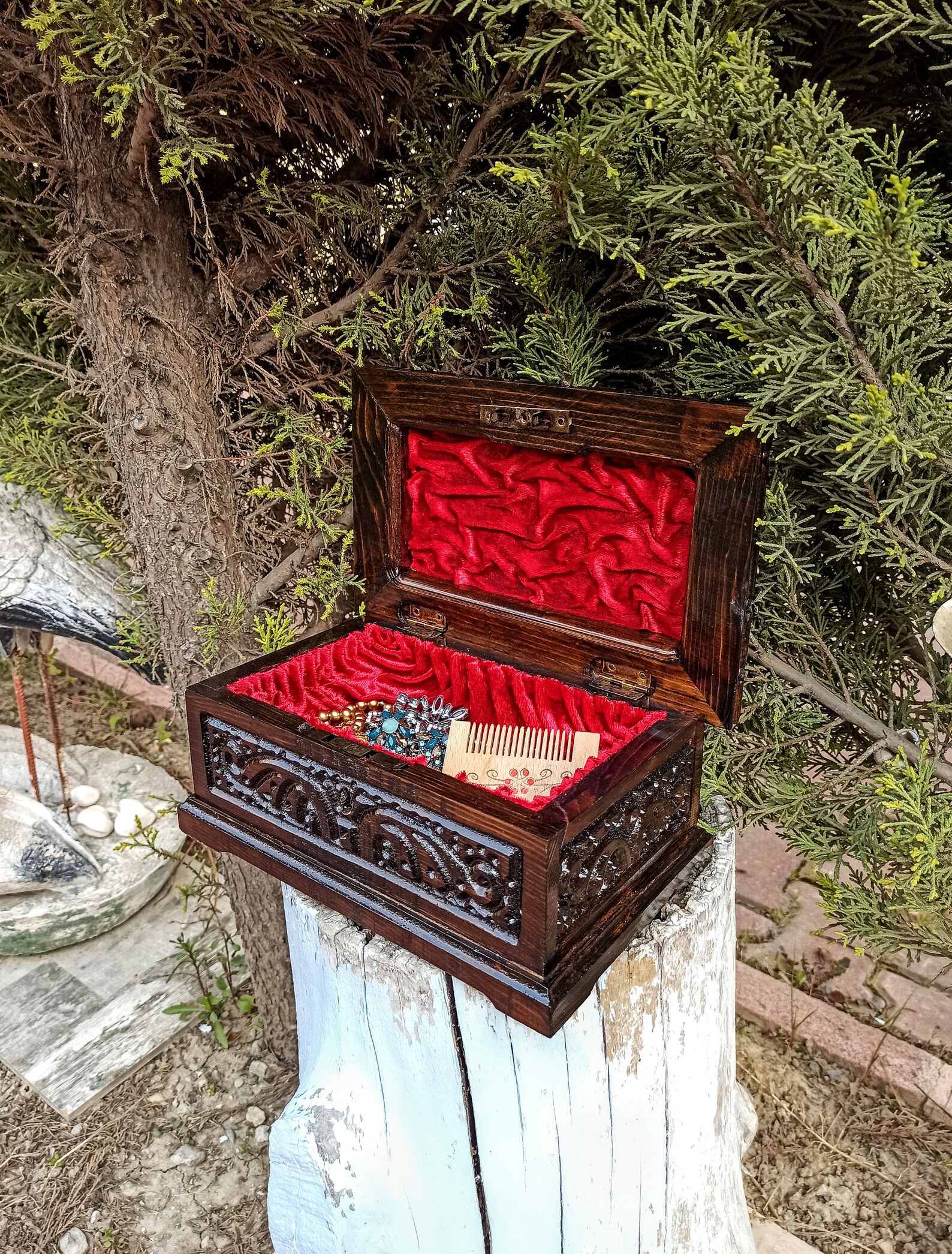 Wooden locking boxVintage chest with keyCarved wooden Etsy