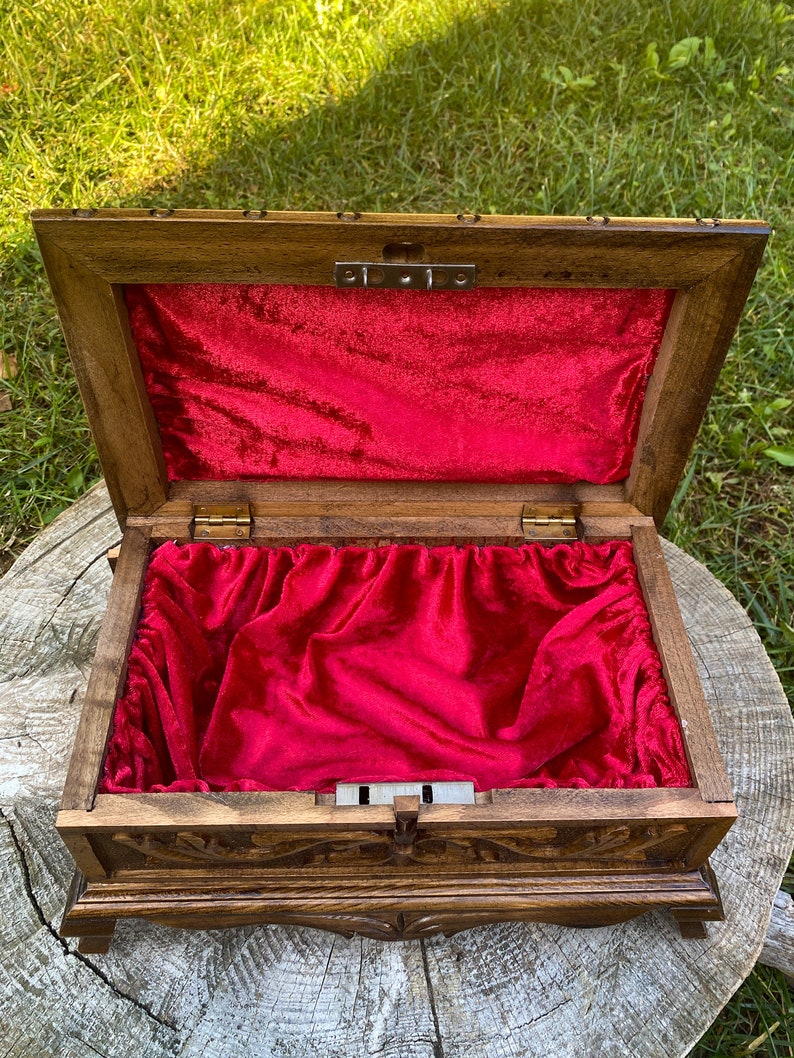 Personalized Large Secret Lock Box Carved Wooden Chest Etsy