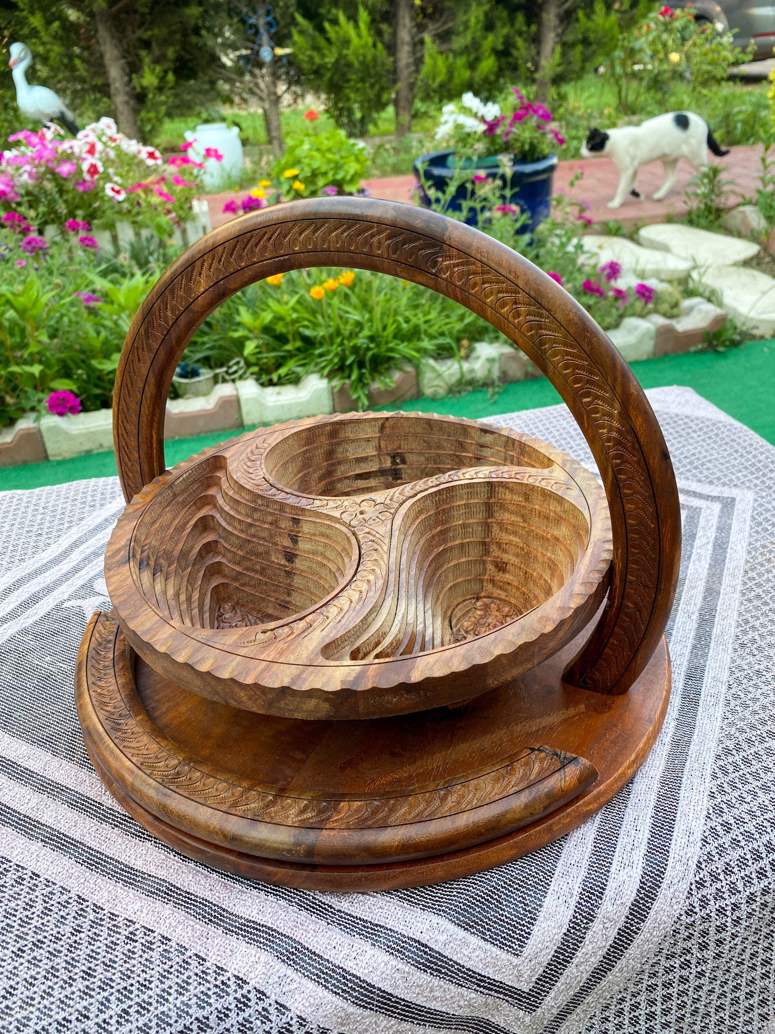 Handcrafted Solid Walnut Collapsible Wooden Basket Floral