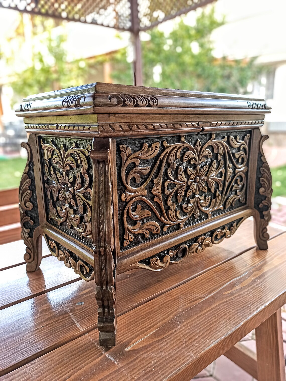 Ottoman style carved large hope chest walnut trunk coffee Etsy