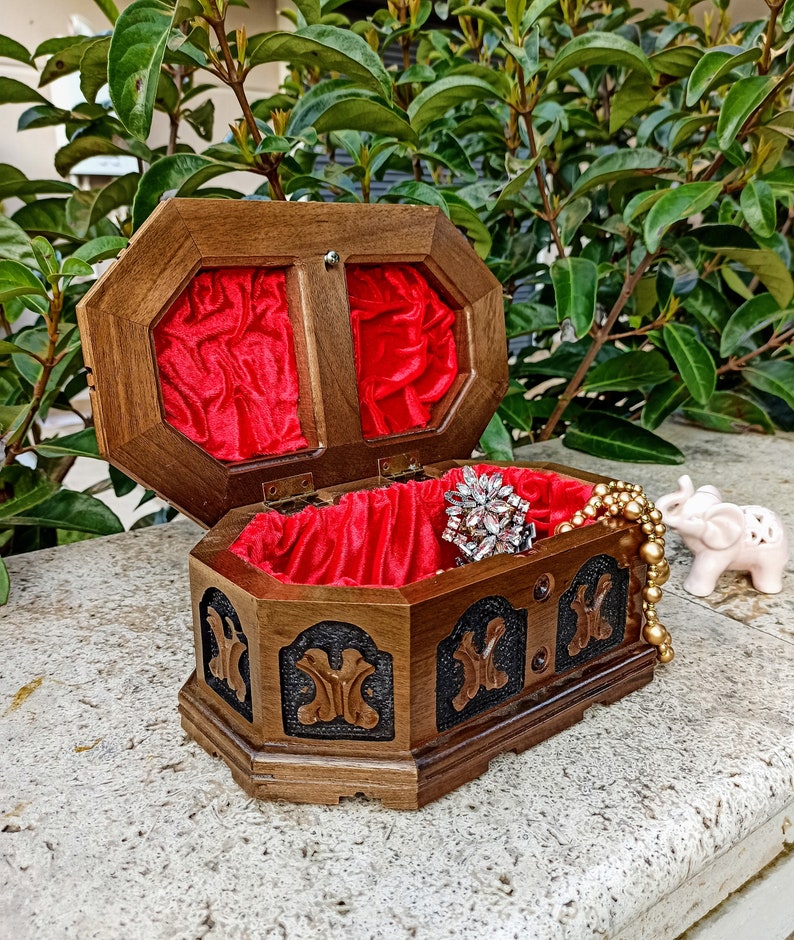 Hand carved wooden jewelry box secret lock box walnut memory Etsy