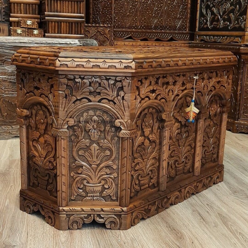 Ottoman Large Hope Chest Carved Wooden Trunk Large Storage Etsy
