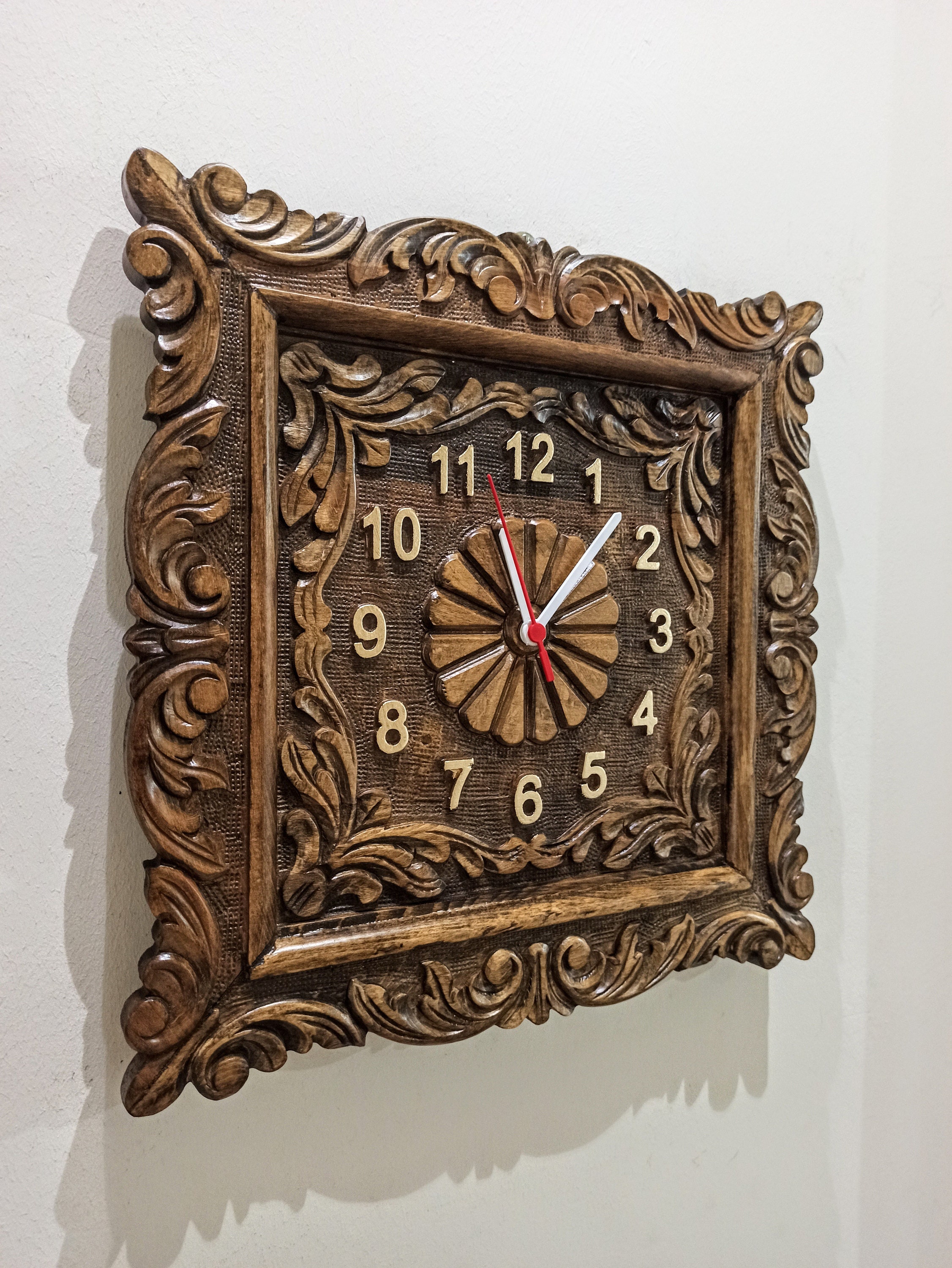 Antique Arts & Crafts era Wood Carving, wood block Wall Clock by  Glimmersmith