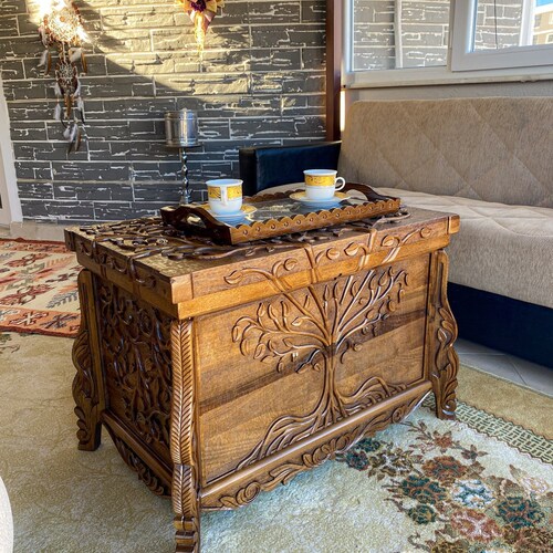 Tree of life wooden chest, storage chest, carved treasure chest, hope chest ,keepsake chest, cedar chest