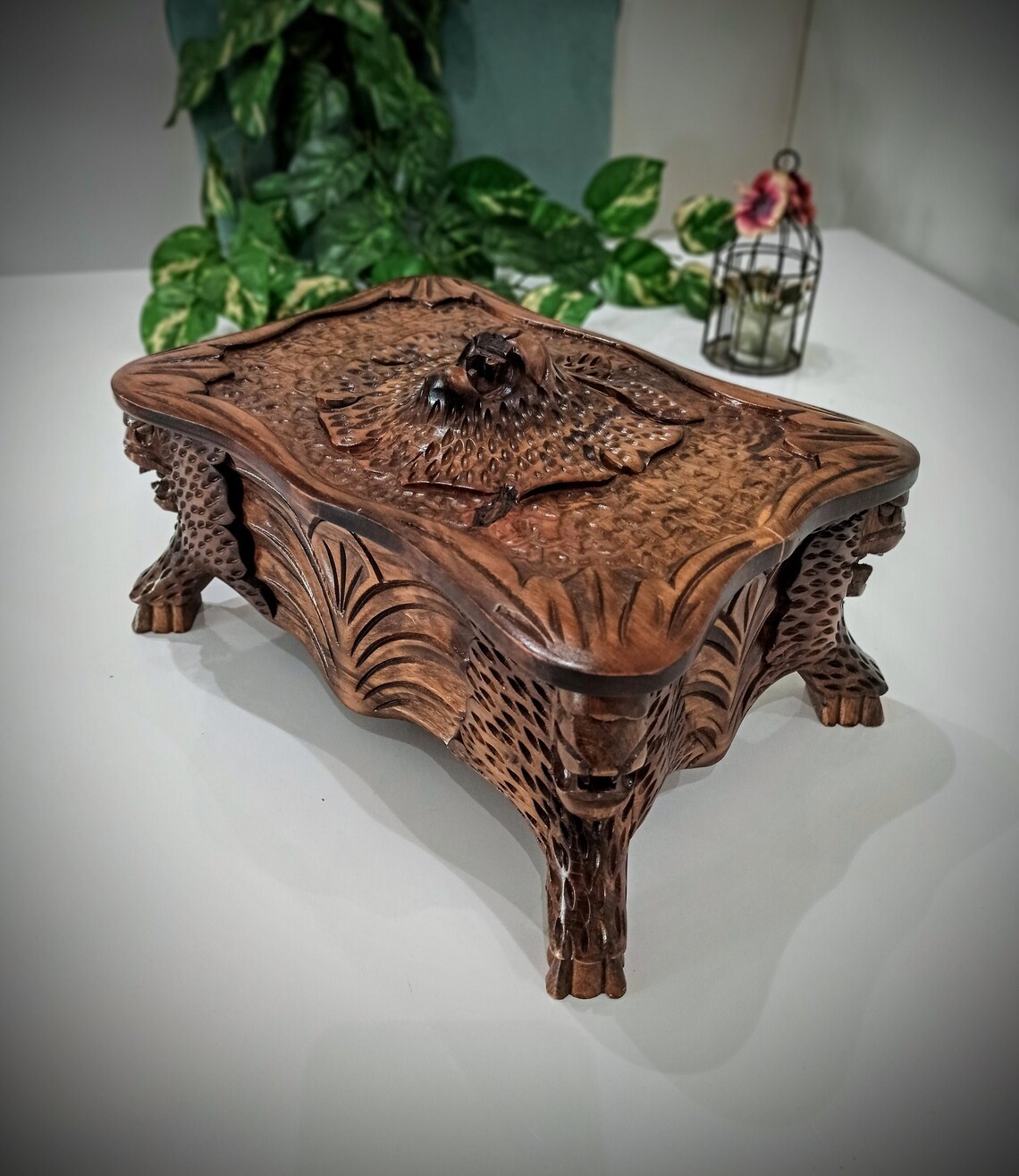 Lion carved wooden box large secret lock jewelry box hidden Etsy