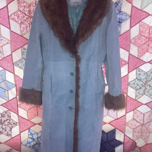 Vintage blue leather coat, Wilsons Leather, Faux fur image 1