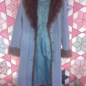 Vintage blue leather coat, Wilsons Leather, Faux fur image 4