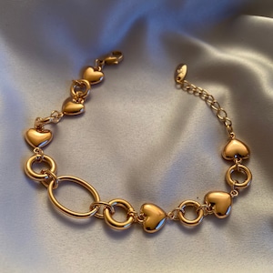 Chain with Heart Bracelet Gold Plated, Gold Plated Heart Chain Bracelet, Women Chain with Heart Bracelet, Women Chain Jewellery