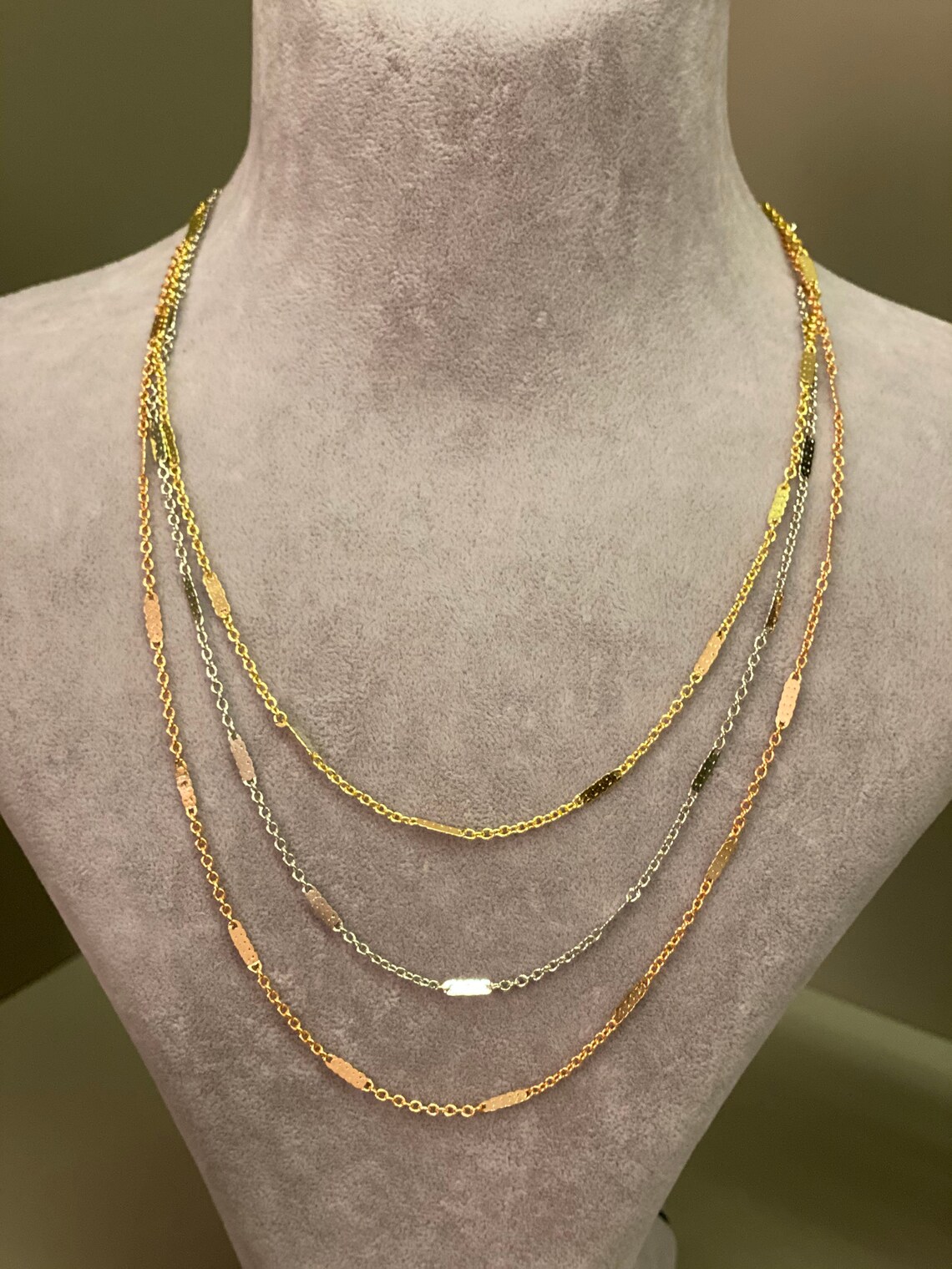 Triple Chain Necklace Gold Plated Necklace Layered Chain Etsy
