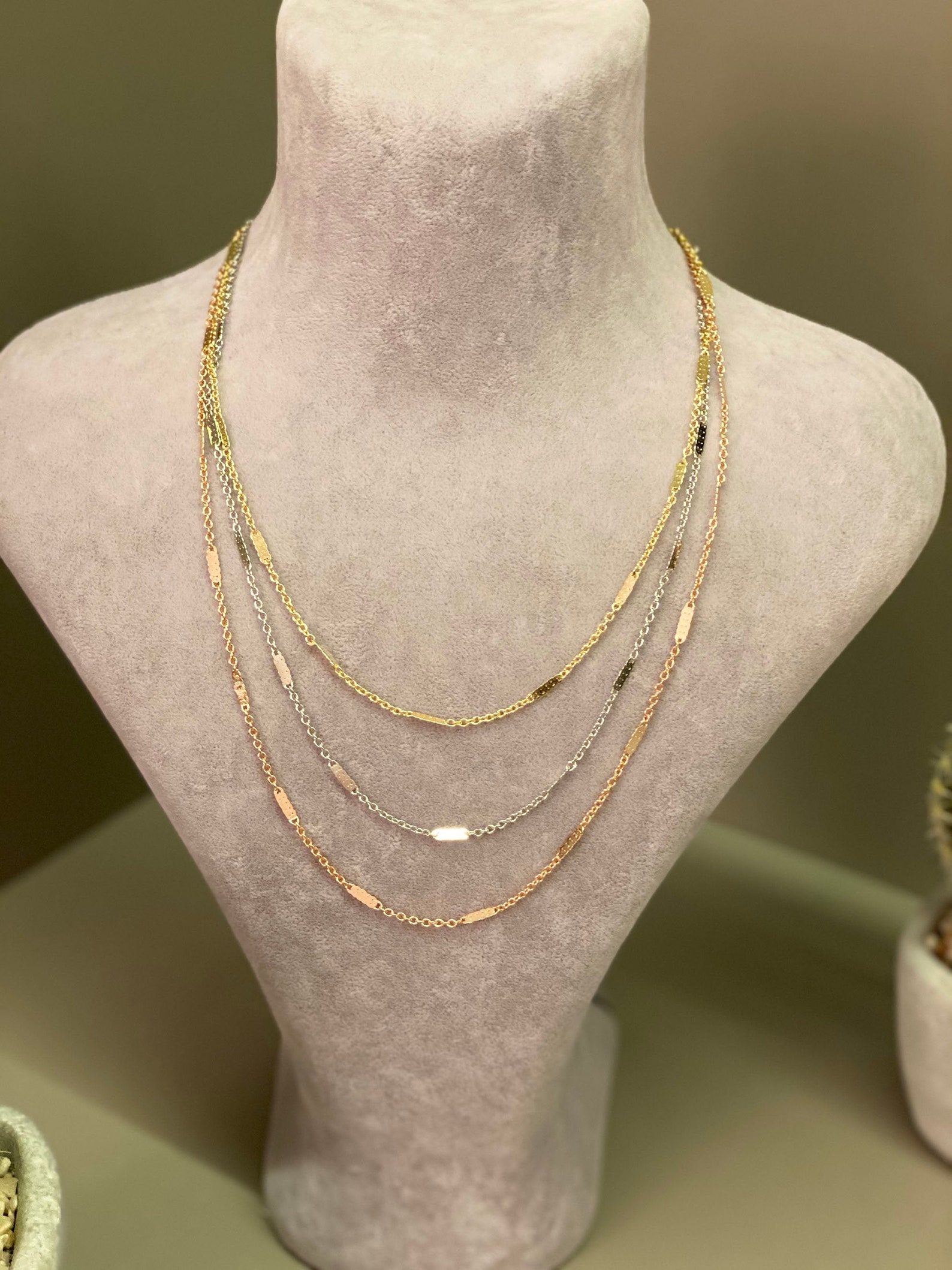 Triple Chain Necklace Gold Plated Necklace Layered Chain Etsy