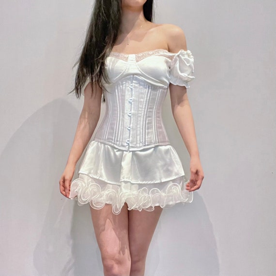 madison beer white corset dress \u0026 More Stars in Corsets satindress Amsale Mismatched Blue Bridesmaid Color:Marine