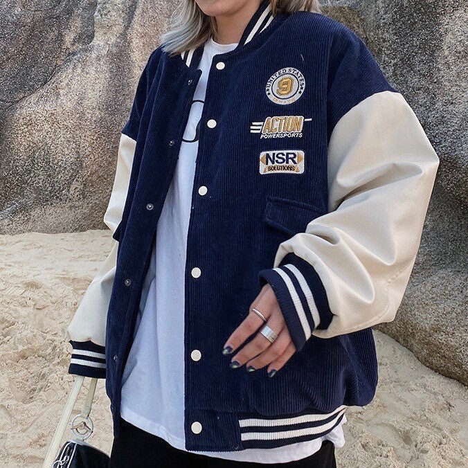 Navy Blue Letterman Jacket Wool