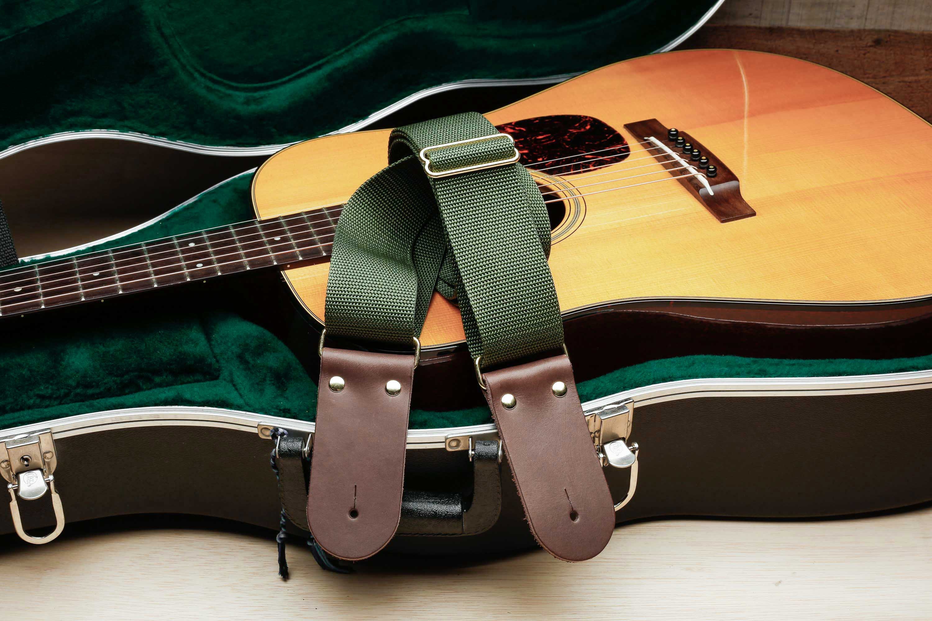 Green Guitar Strap with Leather Acoustic Guitar Strap Etsy