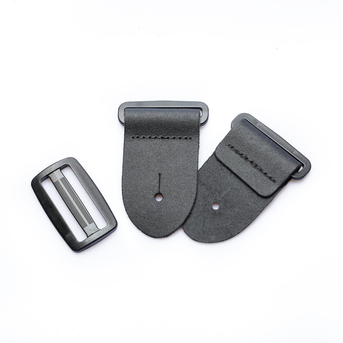 2 DIY Guitar Strap Kit Black Leather Black Acetal Etsy