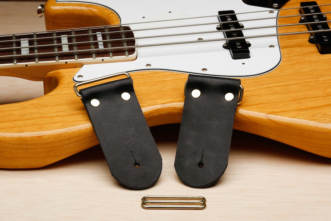 2 DIY Guitar Strap Kit Gold Hardware Black Leather Etsy