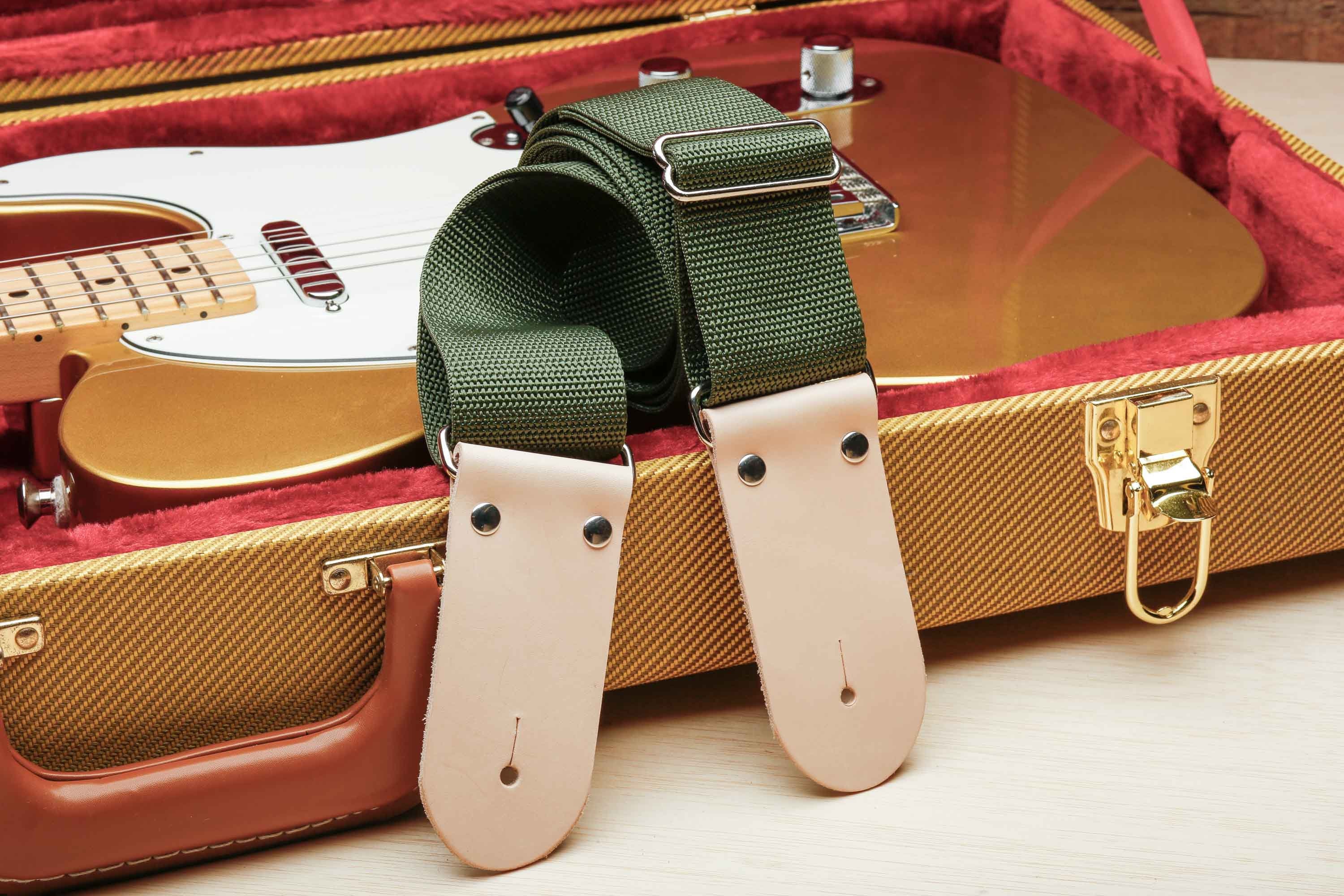 Green Guitar Strap with Leather Acoustic Guitar Strap Etsy