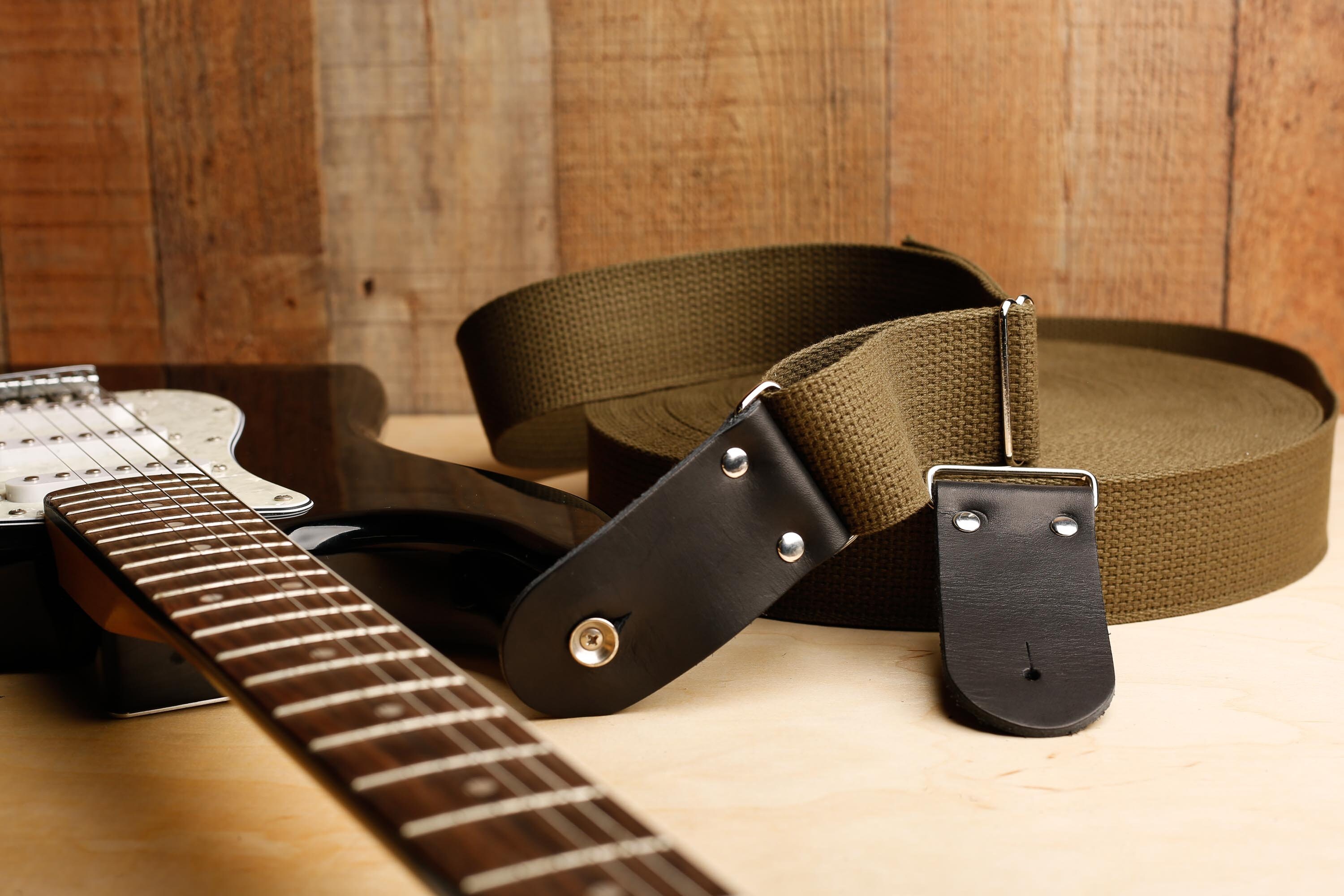 2 DIY Guitar Strap Kit Nickel Hardware Black Leather Etsy