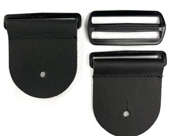 3-Inch DIY Guitar Strap Kit, Black Leather Ends, Round Cut, Black Acetal Hardware, Make Your Own Guitar Strap