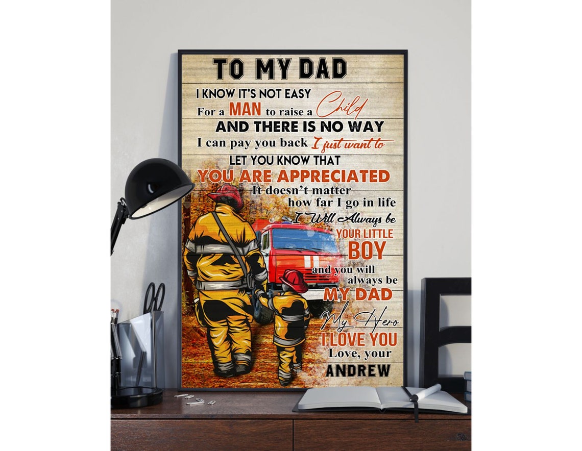 To My Dad Poster Firefighter Daddy Fireman Art Print | Etsy