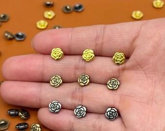 Botones de camelia de metal superpequeños de 7 mm, botones para blusa, camisa, abrigo, traje de muñeca, extra pequeños