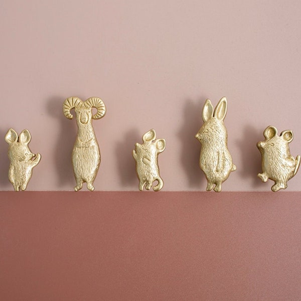 Cute Animal Knobs,Brass Animal Knobs,Bear Knobs,Rabbit Pulls,Sheep Knobs,Kids Knob,Animal Door Pulls,Nursery Knob,Children Drawer Knobs