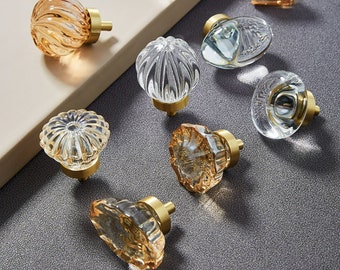 Crystal Handles,Crystal Glass Knobs Pulls,European Style Brass  Knob,Clear Drawer Knobs Pulls,Champagne Cabinet Handle,Pumpkin Wardrobe Pull