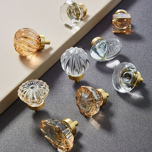 Poignées en cristal, boutons en verre cristal, bouton en laiton de style européen, boutons de boutons de tiroir transparents, poignée de armoire à champagne, poignée d'armoire citrouille image 1