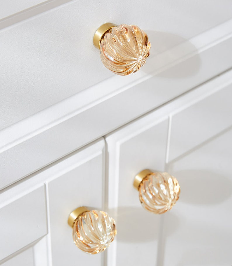 Crystal Handles,Crystal Glass Knobs Pulls,European Style Brass Knob,Clear Drawer Knobs Pulls,Champagne Cabinet Handle,Pumpkin Wardrobe Pull image 9