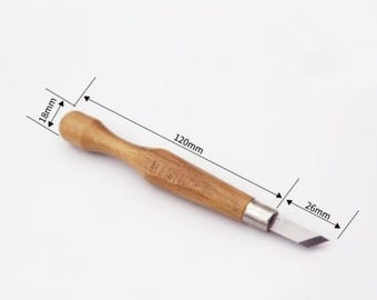 Wood carving tool set: SK7 Steel beech wood gourd -handle carving knife, fully serrated