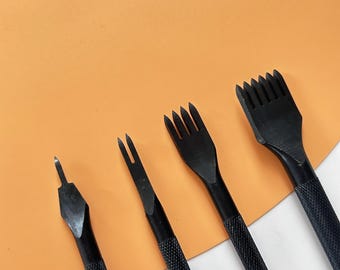 Set leren stiksels van 4 mm: diamanten tanden, stalen beitel