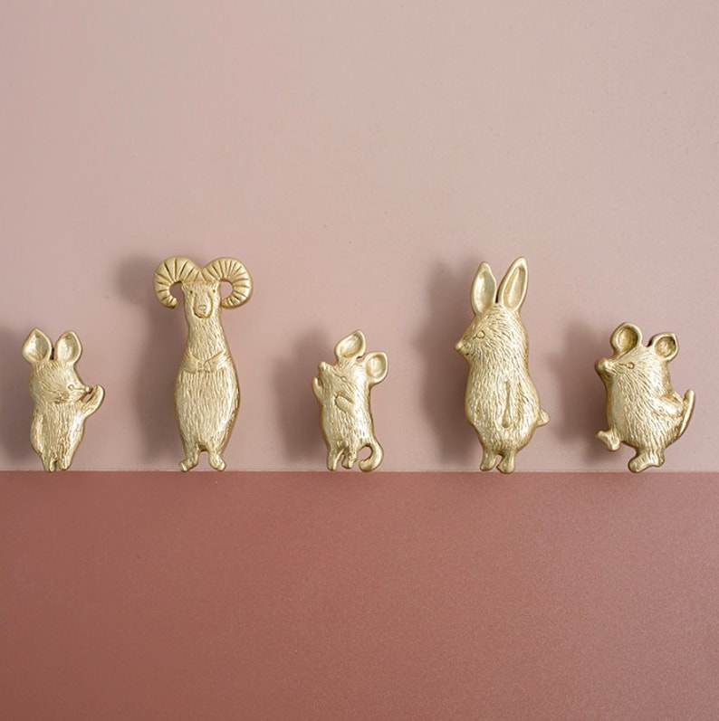 Cute Animal Knobs,Brass Animal Knobs,Bear Knobs,Rabbit Pulls,Sheep Knobs,Kids Knob,Animal Door Pulls,Nursery Knob,Children Drawer Knobs image 1