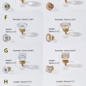 Poignées en cristal, boutons en verre cristal, bouton en laiton de style européen, boutons de boutons de tiroir transparents, poignée de armoire à champagne, poignée d'armoire citrouille image 6