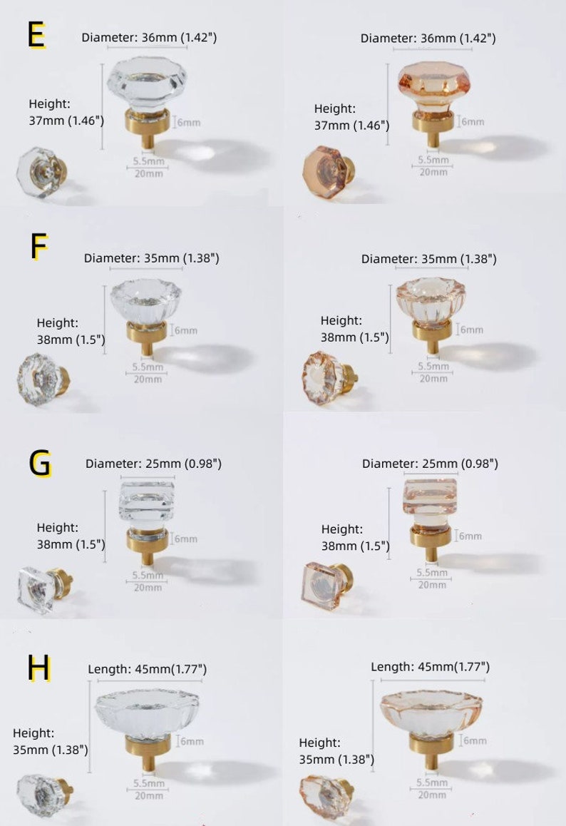 Poignées en cristal, boutons en verre cristal, bouton en laiton de style européen, boutons de boutons de tiroir transparents, poignée de armoire à champagne, poignée d'armoire citrouille image 6