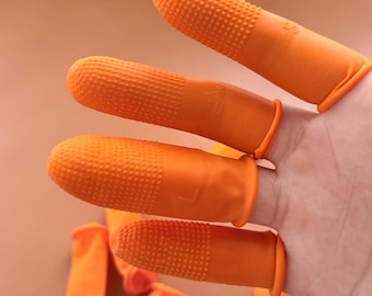 10Pcs Finger Protector /Orange Latex Finger Cots/ Finger Guard Leather Working Essential/ Needle Felting Sewing Stitching
