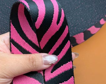 1.5" Magenta Double-Sided Leopard Print Woven Webbing – Ideal for Camera Straps & Bag Handles
