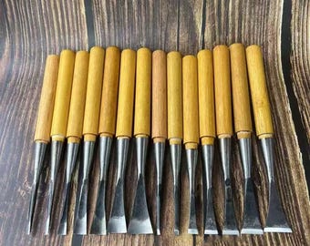 Wood Carving Tools: Handcrafted woodworking carving knife, flat blade and round blade,  sharpened