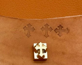 Gothic Cross Leather Stamp Brass Head Only, Metal Embossing Die for Leather Craft, No Handle, Vintage Christian Tool