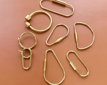 Solid Raw Brass Wire Oval Screw Locking Carabiner,Safety Key Carabiner Hook,D Shape/Teardrop Keyring Clip Hook