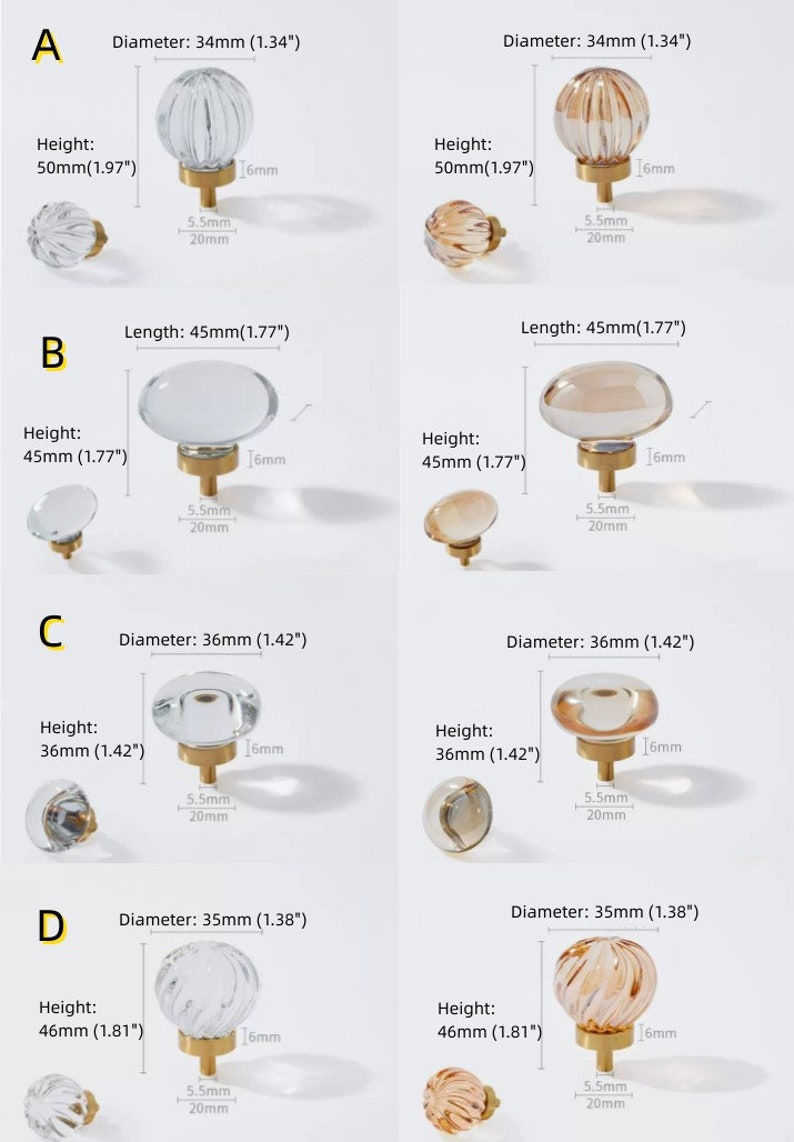 Poignées en cristal, boutons en verre cristal, bouton en laiton de style européen, boutons de boutons de tiroir transparents, poignée de armoire à champagne, poignée d'armoire citrouille image 5