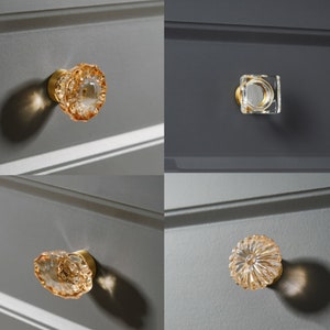 Crystal Handles,Crystal Glass Knobs Pulls,European Style Brass Knob,Clear Drawer Knobs Pulls,Champagne Cabinet Handle,Pumpkin Wardrobe Pull image 3