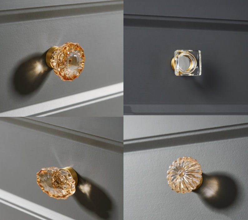 Crystal Handles,Crystal Glass Knobs Pulls,European Style Brass Knob,Clear Drawer Knobs Pulls,Champagne Cabinet Handle,Pumpkin Wardrobe Pull image 3