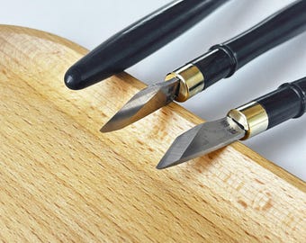 Leather Carving Pen Knife: Ebony Handle, Forged Steel Blade