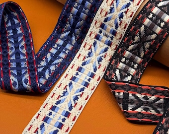 Boho Tribal Woven Ribbon Trim, Vintage Geometric Jacquard Braid Lace, Decorative Fabric Tape for Purse Handles, Jacket Cuffs, Home Decor