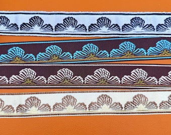 Fan Pattern Embroidered Lace Trim | Asian Japanese Style Ginkgo Leaf Ribbon | Sewing Craft Supplies | Multiple Colors