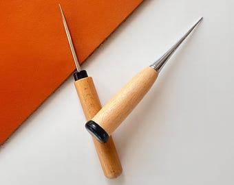 Leather Awl Tool Wood Handle – Leathercraft Stitching Punch Tool for DIY Projects